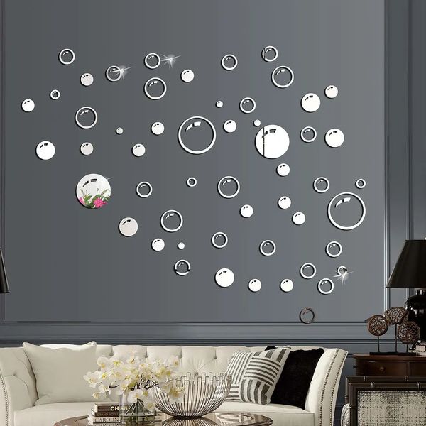 Pegatinas de pared 58 unids Etiqueta de espejo Decoración de burbujas DIY Baño TV Fondo Autoadhesivo Acrílico para el hogar 231211
