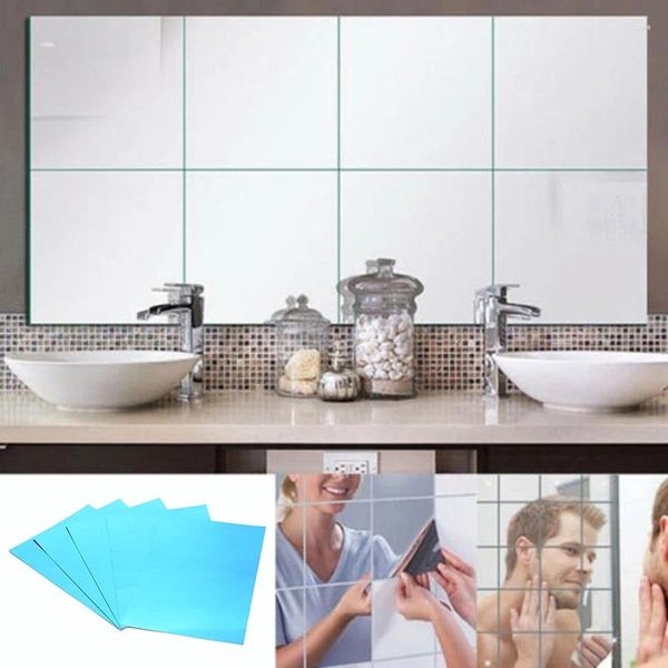 Autocollants muraux 5pcs Mirror Tiles auto-adhésif arrière carré de salle de bain décoration