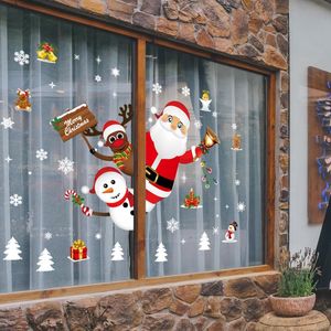 Autocollants muraux amovibles 60x90cm, Art de noël, sparadrap muraux pour fenêtre, joyeux père noël, flocons de neige, papier peint, décorations pour la maison, DIY bricolage