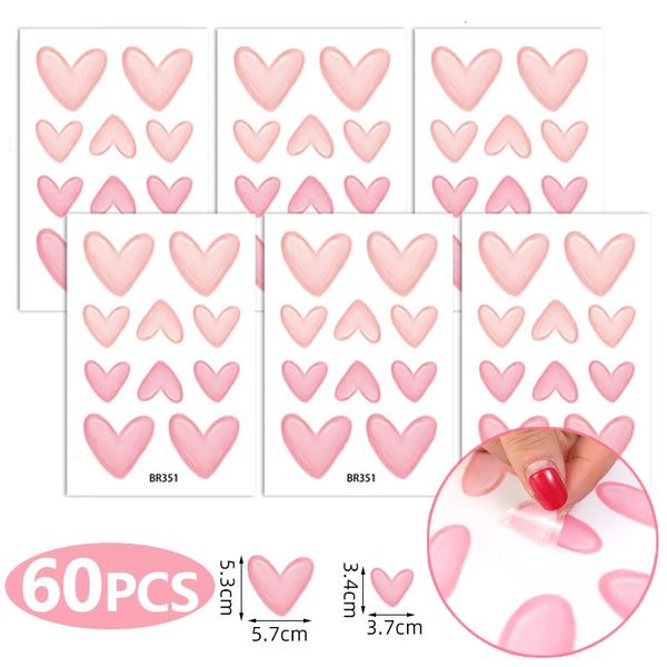 Stickers muraux 60pcs6 feuilles coeur rose grands petits coeurs autocollants d'art pour enfants bébé filles chambre pépinière fonds d'écran décor 231026