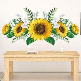 Autocollants muraux tournesol amovibles et imperméables en PVC, 60x30cm, sparadrap artistiques, arrière-plan de salon, réfrigérateur, décoration de maison