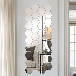 Wandstickers 612 stcs 3D Mirror Wall Sticker Home Decor Zhexagon Decoraties DIY Verwijderbare woonkamer Decal Art Ornamenten voor Home Drop Ship 230329