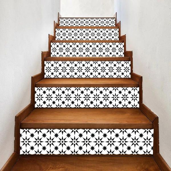 Stickers muraux 6 pièces/ensemble 3d noir Mandala escalier escalier Riser autocollant de sol auto-adhésif bricolage escalier étanche Pvc décalque décor à la maison