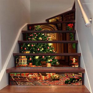 Autocollants muraux 6pcs / ensemble d'escalier créatif de Noël 3d Tree Corridor Stairs Renovation Decoration