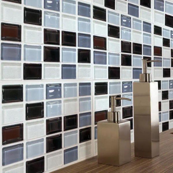 Pegatinas de pared 6 unids Simulación Azulejos Etiqueta Transferencias Planas 3D Cubiertas impresas para el armario de la cocina Papel tapiz impermeable