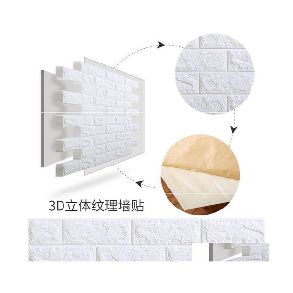 Pegatizas de pared 70x77cmxm 3D Pegatinas de pared de ladrillo Diy Decoración de adhimiento Foam impermeable