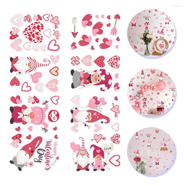 Stickers Muraux 8 Feuilles Saint Valentin Gnomes Stickers Fenêtre Adhère Décorations Autocollant Amovible