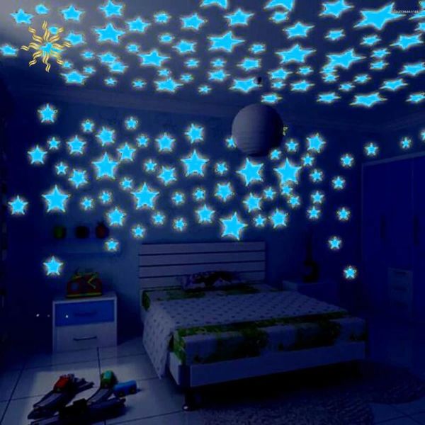 Stickers muraux 80 pcs étoiles lumineuses en plastique brillent dans le bleu foncé 3 cm décalcomanie de chambre (taille unique) TOB