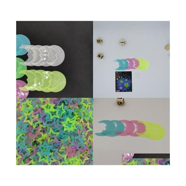 Stickers muraux 8 cm 3D étoiles lumineuses autocollants plastiques visage lune formes autocollant enfants bébé chambre chambre plafond décor à la maison 1 3Yya E2 Dr Dhtwa
