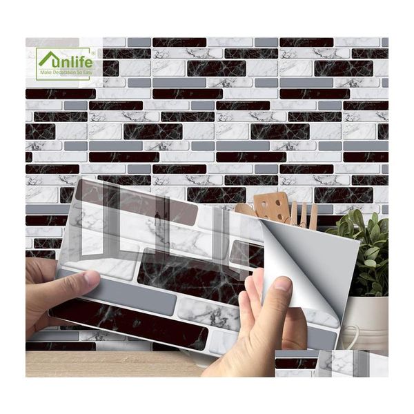 Stickers muraux 9 27 54 Pcs Mosaïque Brique Carrelage Pour Salle De Bains Cuisine Papier Peint Étanche Auto-Adhésif Diy Autocollant Décor À La Maison Decal 2206 Otc75