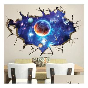 Pegatinas de pared 90Cm 3D Star Universe Series Broken para niños Habitaciones para bebés Dormitorio Decoración para el hogar Calcomanías Mural Poster Sticker Drop Dhiqq