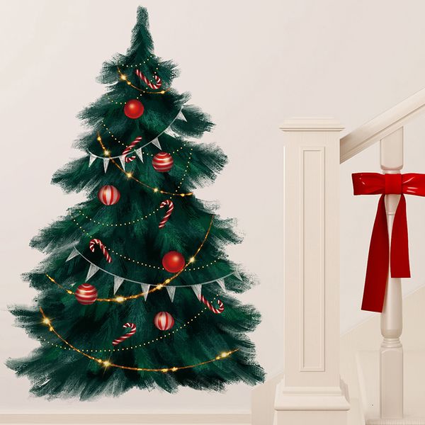 Pegatinas de pared de 95 cm de alto, grande, verde oscuro, árbol de Navidad, feliz para sala de estar, dormitorio, cocina, festival, PVC decorativo 230403