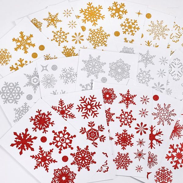 Pegatinas de pared 9 Uds copo de nieve de Navidad oro rojo plata copos de nieve PVC para ventana de tienda calcomanías de vidrio decoración de Festival de Navidad