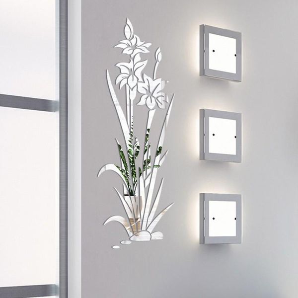 Stickers muraux Acrylique 3D Fleur Suspendue DIY Orchidée Chambre Porche Salon Fond Décoration Miroir Autocollant Stickers