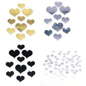 Wandstickers Acryl 3D Mirror Gold Silver Heart Ronde Ronde Stickers Zelfklevende Decoratie Slaapkamer Huisbenodigdheden