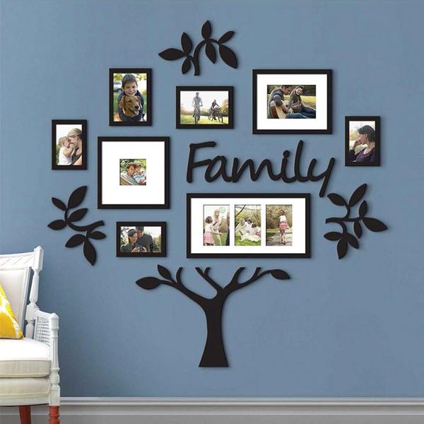 Pegatinas de pared acrílicas DIY árbol genealógico 3D extraíble PO marco calcomanías carteles flor Mural arte imagen dormitorio decoración del hogar