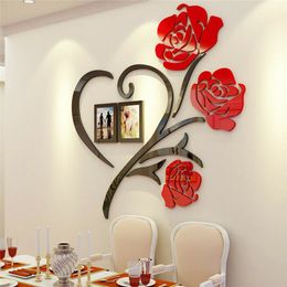 Muurstickers Acryl Familie Liefde Rose Decals 3D DIY Po Frame Mural Home Decor Decal Art Ornament 230603