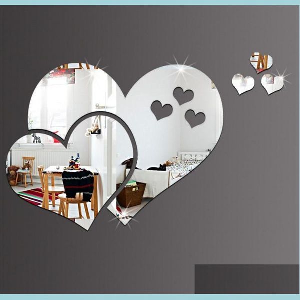 Pegatinas de pared Espejo acrílico 3D Creativo Forma de corazón Diy Habitación Calcomanía decorativa Espejos Entrega de gota Hogar Jardín Dhewi