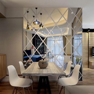 Wandstickers Acryl Mirror Sticker Decor 3d Home Dining Room Decoratie Zelfklevend Diamant aangepaste maat 210308 Drop levering Gard Dhulv