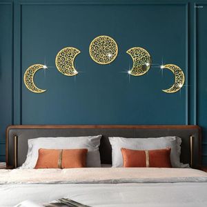 Stickers muraux autocollant acrylique or argent R éclipse lune Art décoration amovible auto-adhésif changement de Phase décor