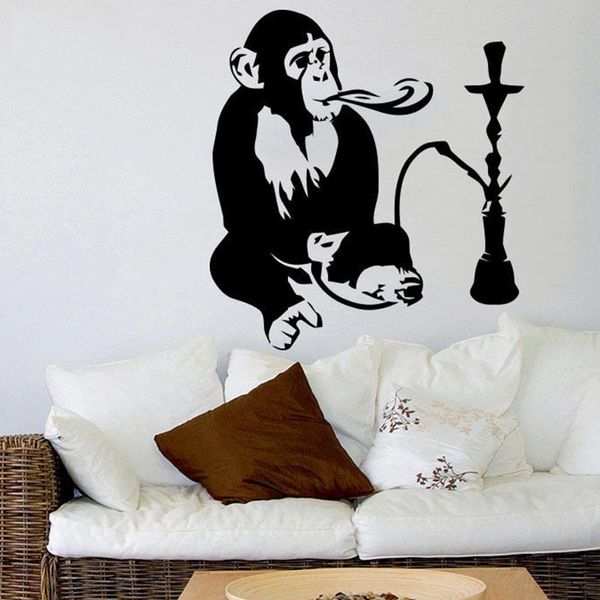 Stickers muraux Animal singe autocollant narguilé Relax arabe décor à la maison Art amovible affiche murale mode ornement décalcomanies W359Wall StickersWall