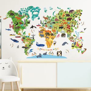 Stickers muraux Animaux Carte du Monde pour Garçons Enfants Chambre Enfants Chambre Décor Amovible Autocollant Maternelle Classe DIY 230822
