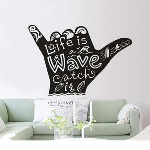 Muurstickers kunst sticker shaka surfen sportgolven hand poster surferen golf citaat surfer muralwallwall