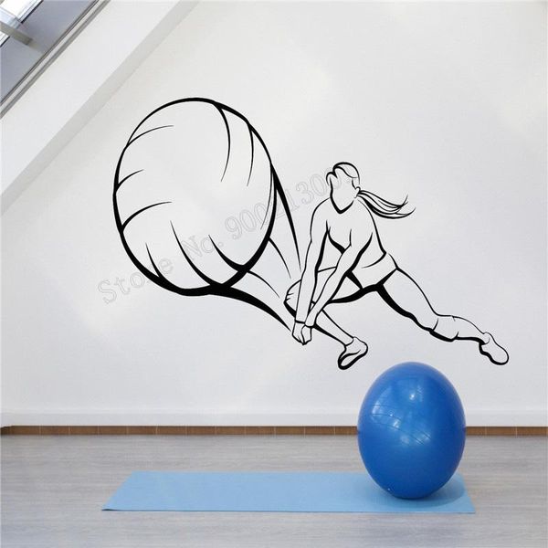 Pegatinas de pared, pegatina artística para chica, decoración de habitación deportiva, póster de voleibol, calcomanía extraíble, jugador, pelota de playa, Mural LY415, pegatinas de pared