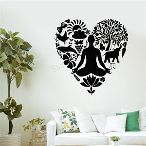 Pegatinas de pared, pegatina artística, corazón, Yoga, decoración extraíble, estilo de vida saludable, decoración, nutrición, amor, Mural, ornamento LY225Wall StickersWall