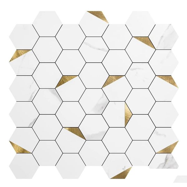 Stickers muraux Art3D 10feuille 3D auto-adhésif hexagone mosaïque peler et coller des carreaux de dosseret pour cuisine salle de bains fonds d'écran 31x3012739 Dh6Ia