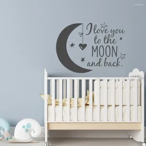 Stickers muraux bébé enfants chambre lune étoiles coeur amovible citation décalcomanie je t'aime à l'arrière de la maison murale SYY165
