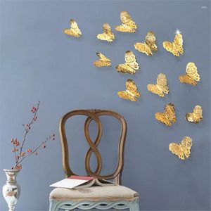 Pegatinas de pared Balleenshiny Metal Textura 3D Hollow Butterfly Children Room Decoración autoadhesiva