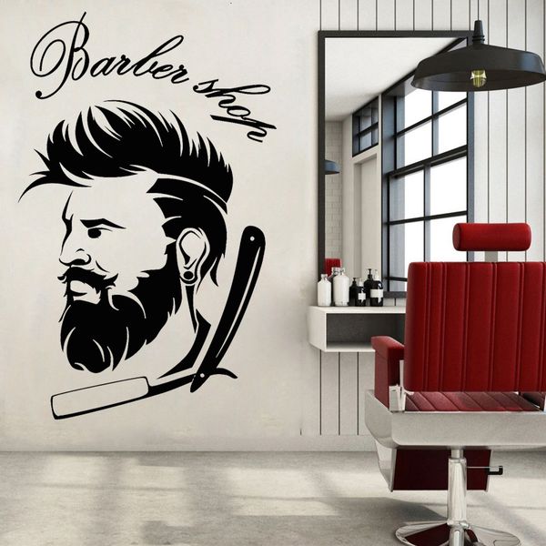 Autocollants muraux Barber Shop Stickers Wall Icônes Barber Autocollants en vinyle Salon de coiffure pour hommes Stickers Rasage Art Mural Autocollants Shop Window Decorations 230331