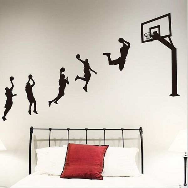 Stickers muraux Joueur de basket-ball Blanchisserie Autocollant mural en vinyle fait à la main Autocollant mural Chambre d'enfant Décoration de chambre d'enfant Autocollant de sport Chambre de garçon 6890 230410