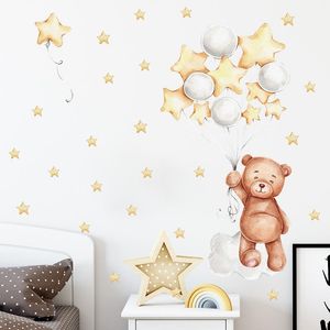 Stickers muraux ours ballon étoiles dessin animé enfant chambre d'enfants décoration de la maison papier peint salon chambre décalcomanies pépinière autocollant