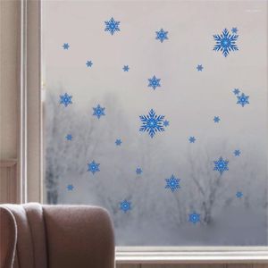 Autocollants muraux beaux flocons de neige bleus pour le Festival de noël décoration de la maison bricolage Art Mural de noël affiches en Pvc décalcomanies de fenêtre