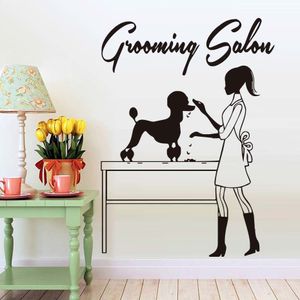 Stickers muraux Salon de beauté papier peint pour animaleries chiens barbier fenêtres décalcomanies en vinyle accessoires de beauté amovibles Z196 230403