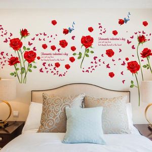 Muurstickers slaapkamer huisdecoratie rode rozen bloemen muurschilderingen wallpaper pvc 98x147cm woonkamer 1 pc sticker