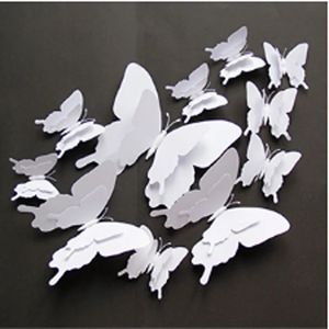 Grande taille 12 pièces ensemble 3D double couche blanc papillon autocollant mural décoration de la maison 18 cm papillons sur le mur aimant réfrigérateur sti 231208