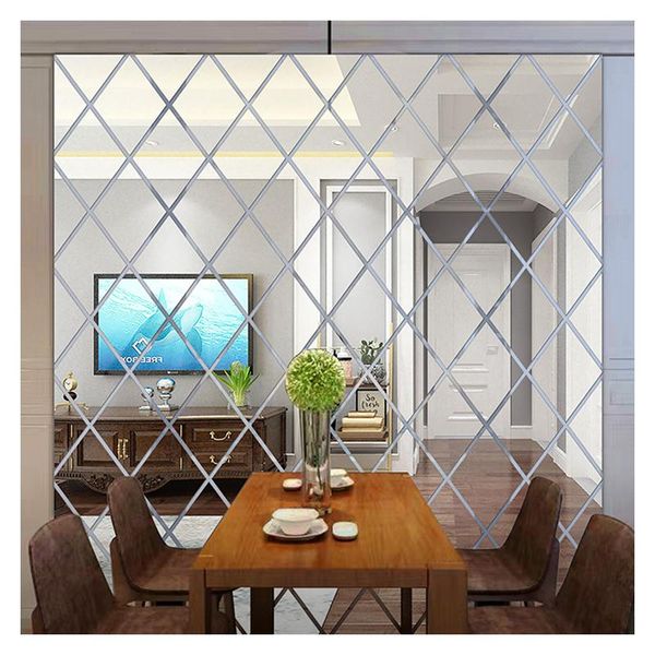 Autocollants muraux à grande taille diy diamants triangles forme 3D miroir autocollant peut être frotté en acrylique salon décoration de maison