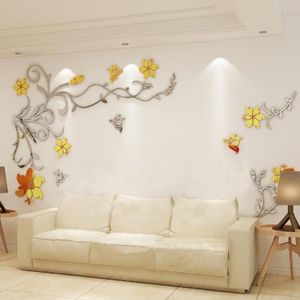 Muurstickers Big Size Bloem voor Muur, 3D Acryl Spiegel Sticker Woonkamer Slaapkamer Decoratie Zilveren en Gouden Decals Art