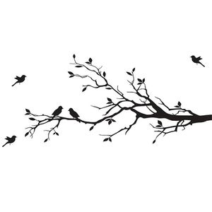 Stickers Muraux Oiseaux Sur Branches Stickers Arbre Autocollant Décoratif Chambre Arts Classique Noir Amovible Oiseau