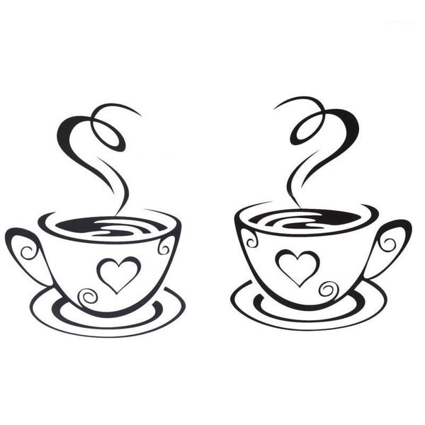 Stickers muraux Noir Tasses À Café Art PVC Autocollant Decal Décoration Pour Cuisine Café Restaurant DIY1