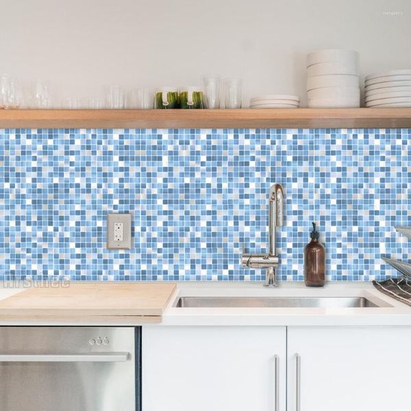 Stickers muraux bleu 10x10/15x15 cuisine auto-adhésif carrelage salle de bain mosaïque panneau dosseret étanche papier peint Art décor