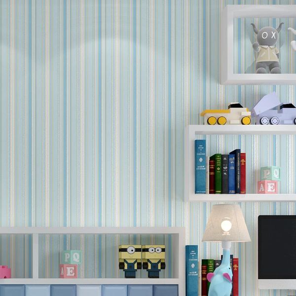 Stickers muraux Bleu Méditerranée Stripe Papier peint Contemporain et contracté Environnemental Garçons Filles Chambre d'enfants Chambre à coucher Accueil Wallpape