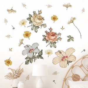 Wandstickers Boheemian prachtige bloemen vintage vinylstickers Verwijderbare schil en stick girls slaapkamer speelkamer huisdecoratie 230307