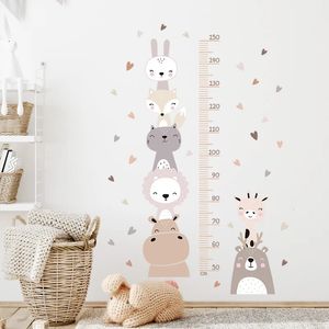 Muurstickers Boho Kleur Stijl Glimlach Dieren Beer Leeuw Harten Hoogtemeting Liniaal voor Kinderkamer Babykamer Decals 231202