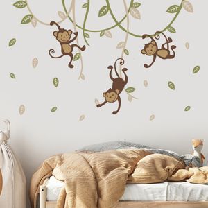 Muurstickers boho aap hangen aan takken bladeren jungle muur stickers kleuterschool vinyl wandstickers jongens baby slaapkamers speelkamers indoor home decor 230403