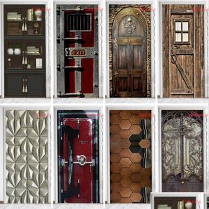 Stickers muraux bibliothèque porte papier peint vinyle évasion portes en bois décoratif sûr pour imperméable à l'eau et bâton art 230717 Dr Homefavor Dhvu0