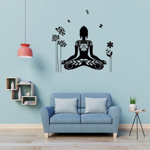 Stickers muraux Bouddha Citation Decal Bouddhisme Yoga Autocollant pour salle de méditation Art Mural révocable DW10708